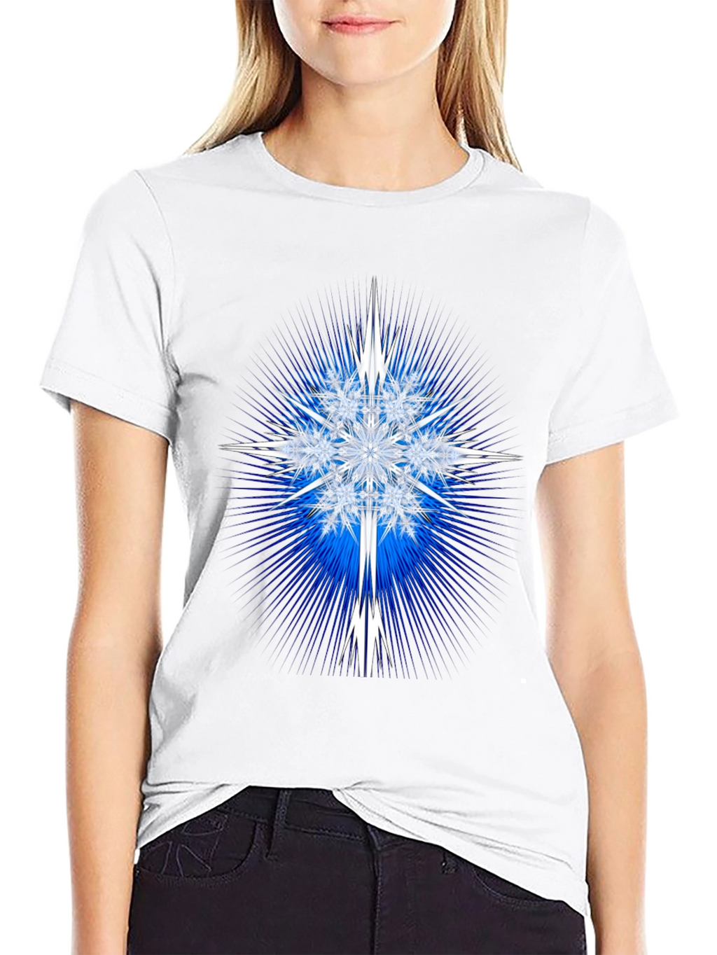 Geometric Snowflake Graphic Tee - Black