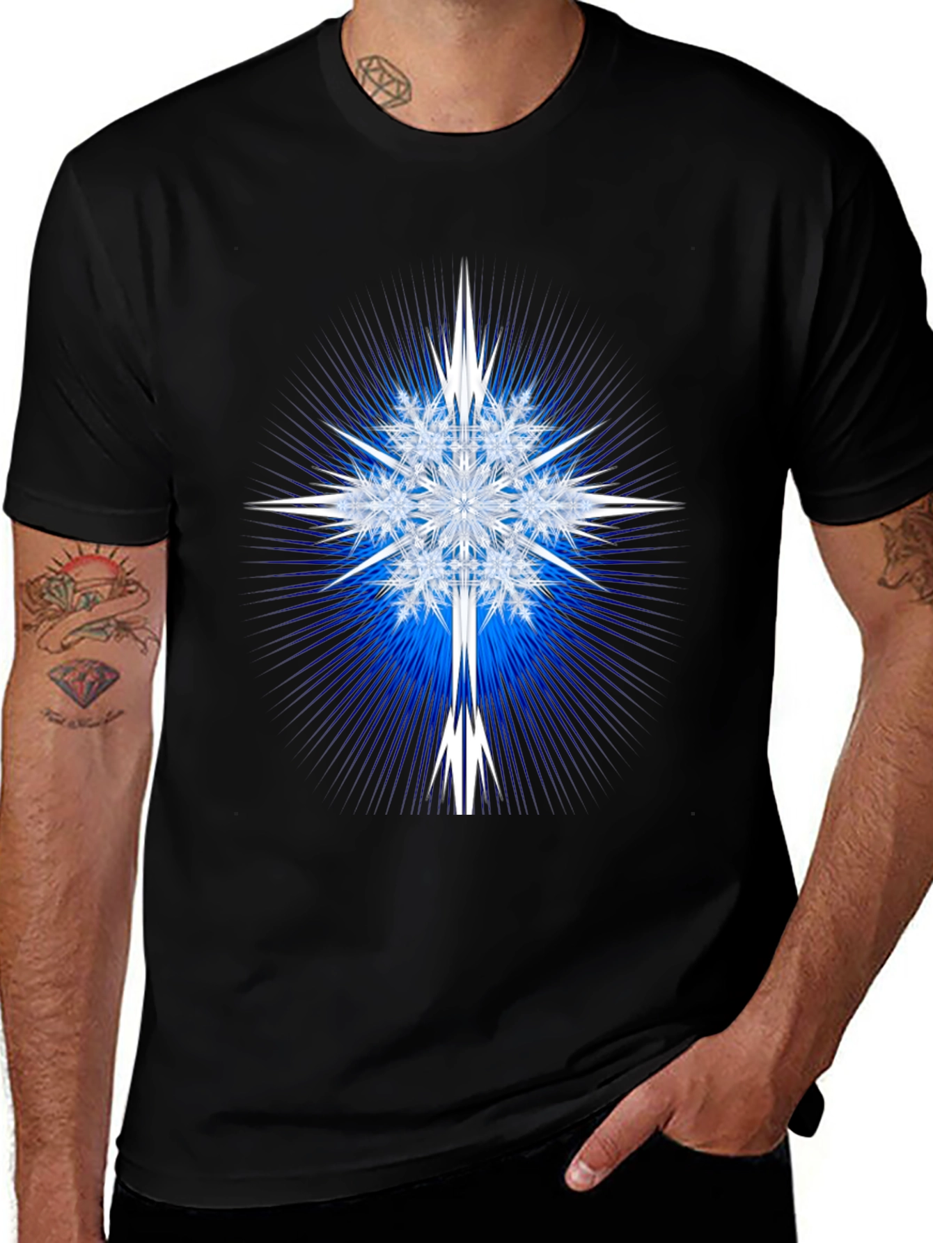 Geometric Snowflake Graphic Tee - Black
