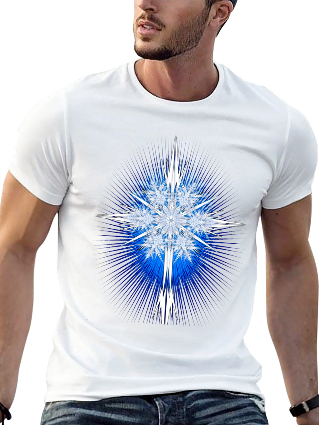 Geometric Snowflake Graphic Tee - Black