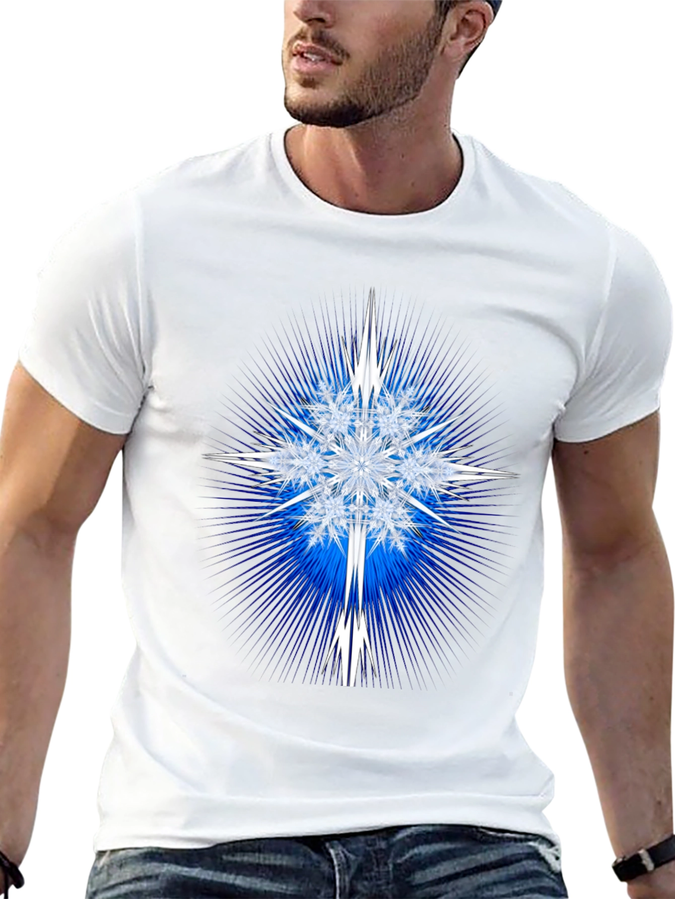 Geometric Snowflake Graphic Tee - Black