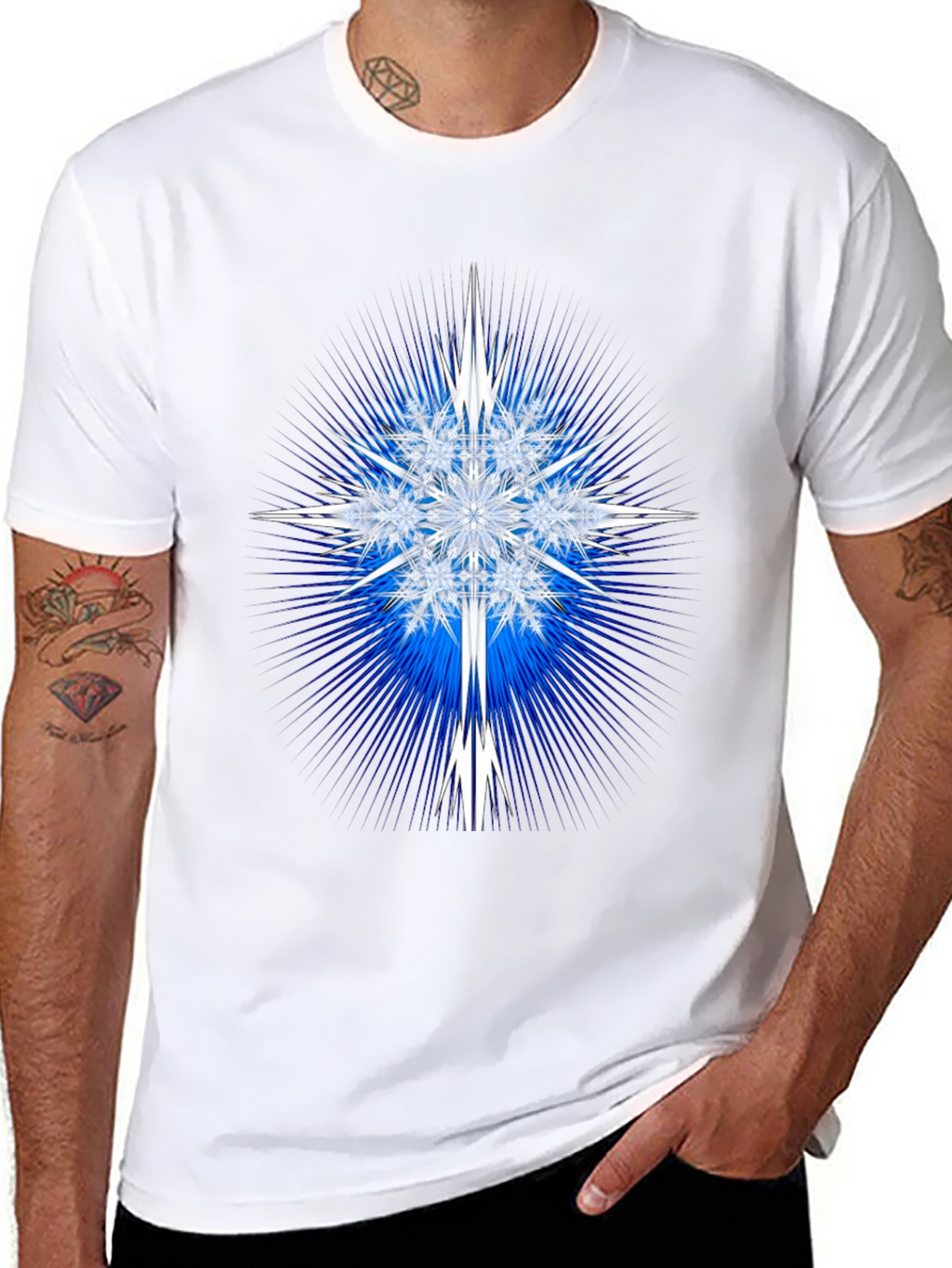 Geometric Snowflake Graphic Tee - Black