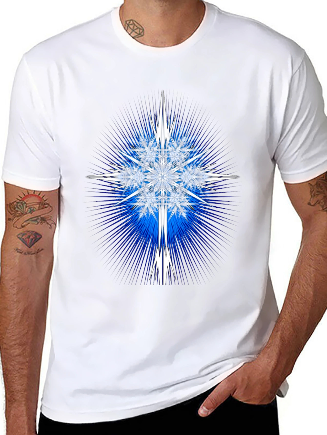 Geometric Snowflake Graphic Tee - Black