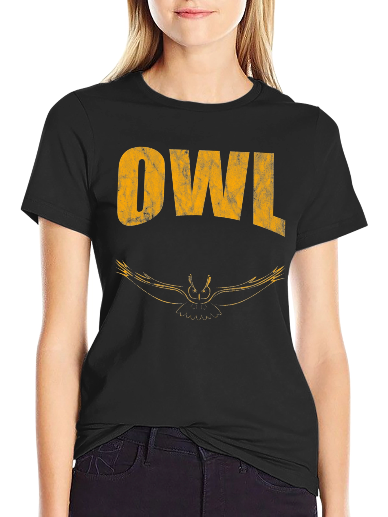 Cool Owl Graphic Print Black T-Shirt