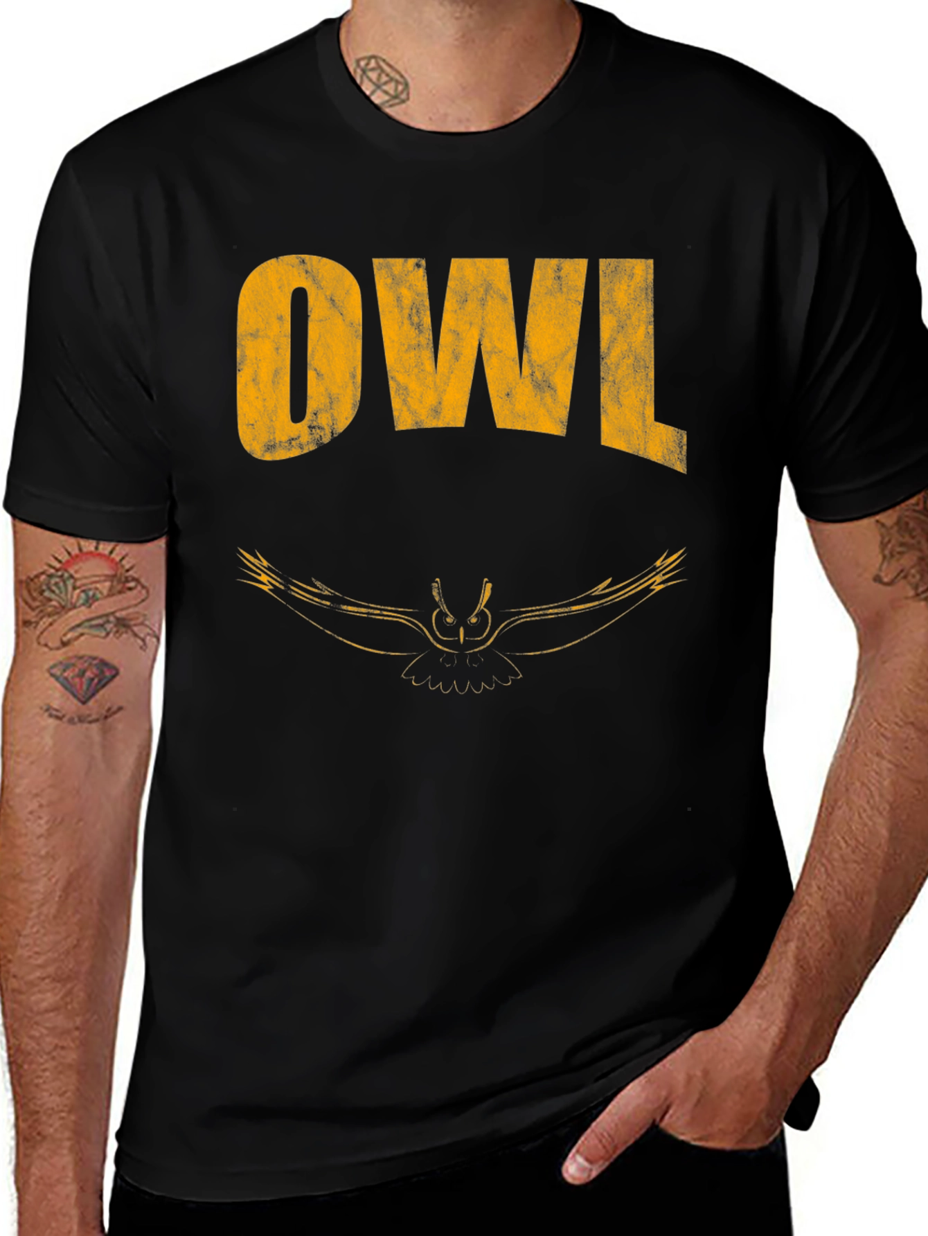 Cool Owl Graphic Print Black T-Shirt