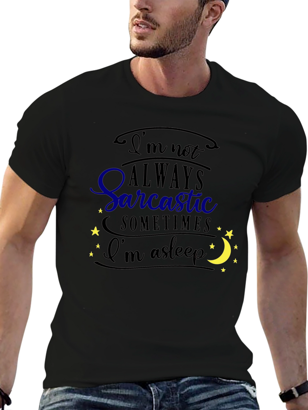 Sarcastic Asleep Graphic Tee - Mens Black T-Shirt