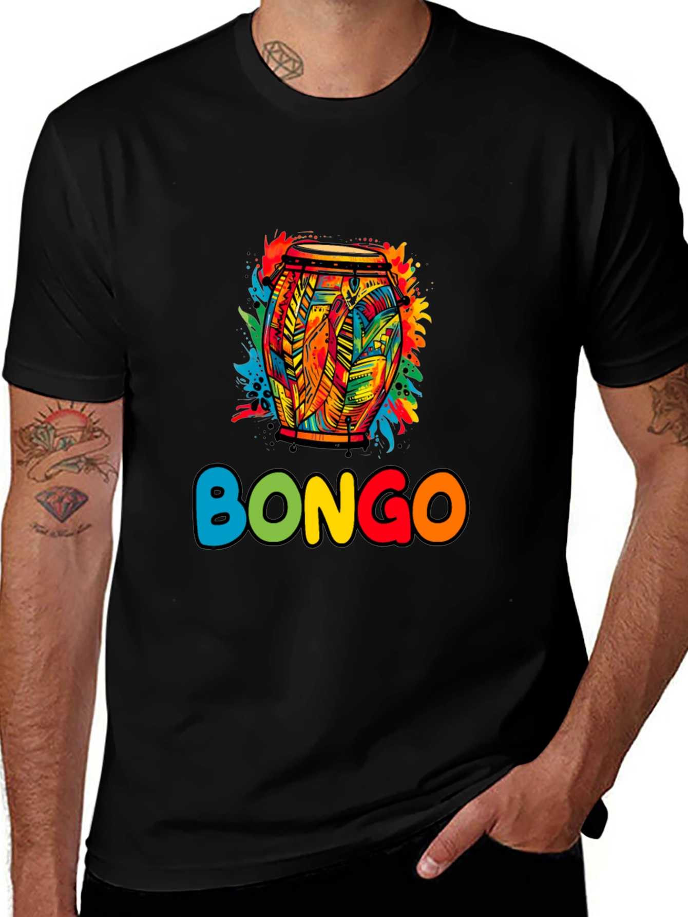 Colorful Bongo Drum Graphic Tee - Music Lover Shirt