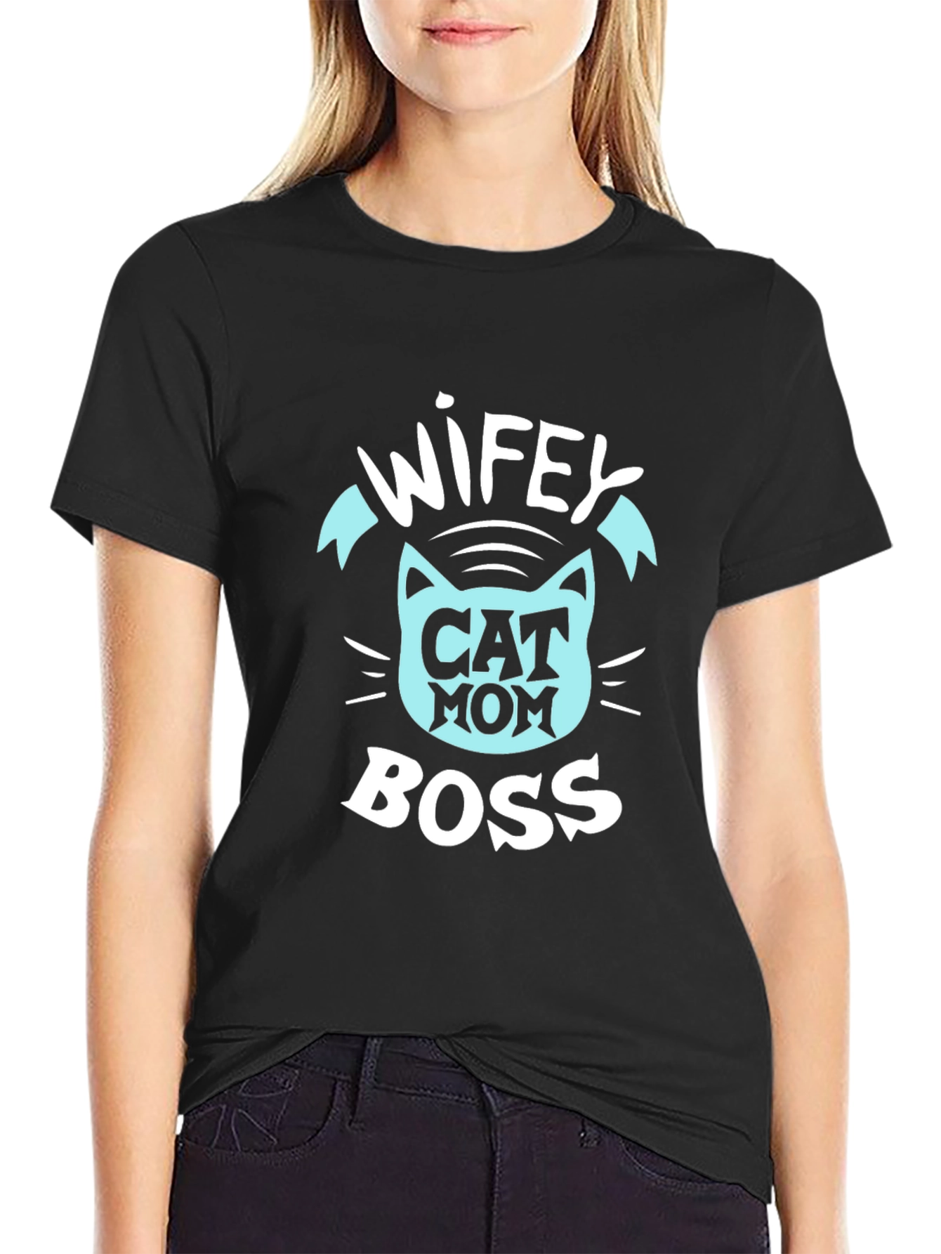 Wifey Cat Mom Boss T-Shirt - Black Graphic Tee