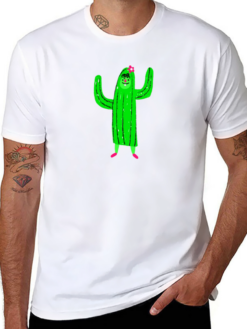 Cactus Character Graphic Black T-Shirt