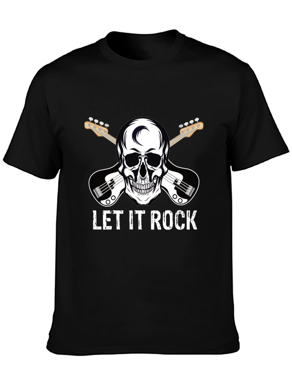 Let It Rock Skull Guitar Graphic T-Shirt