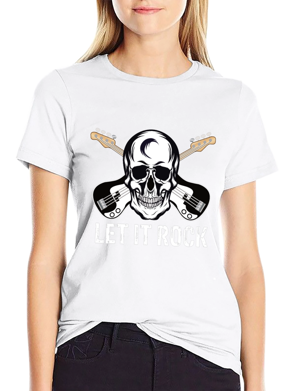 Let It Rock Skull Guitar Graphic T-Shirt