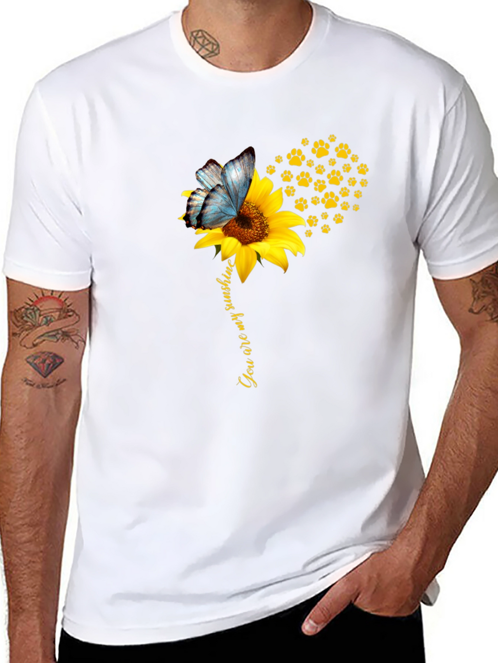 Sunflower Butterfly Paw Print T-Shirt