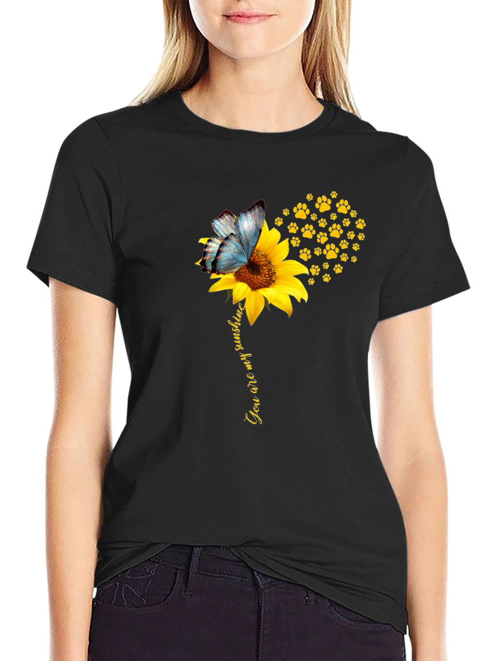 Sunflower Butterfly Paw Print T-Shirt