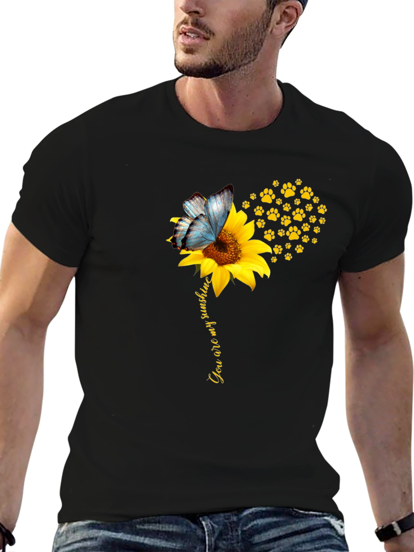 Sunflower Butterfly Paw Print T-Shirt