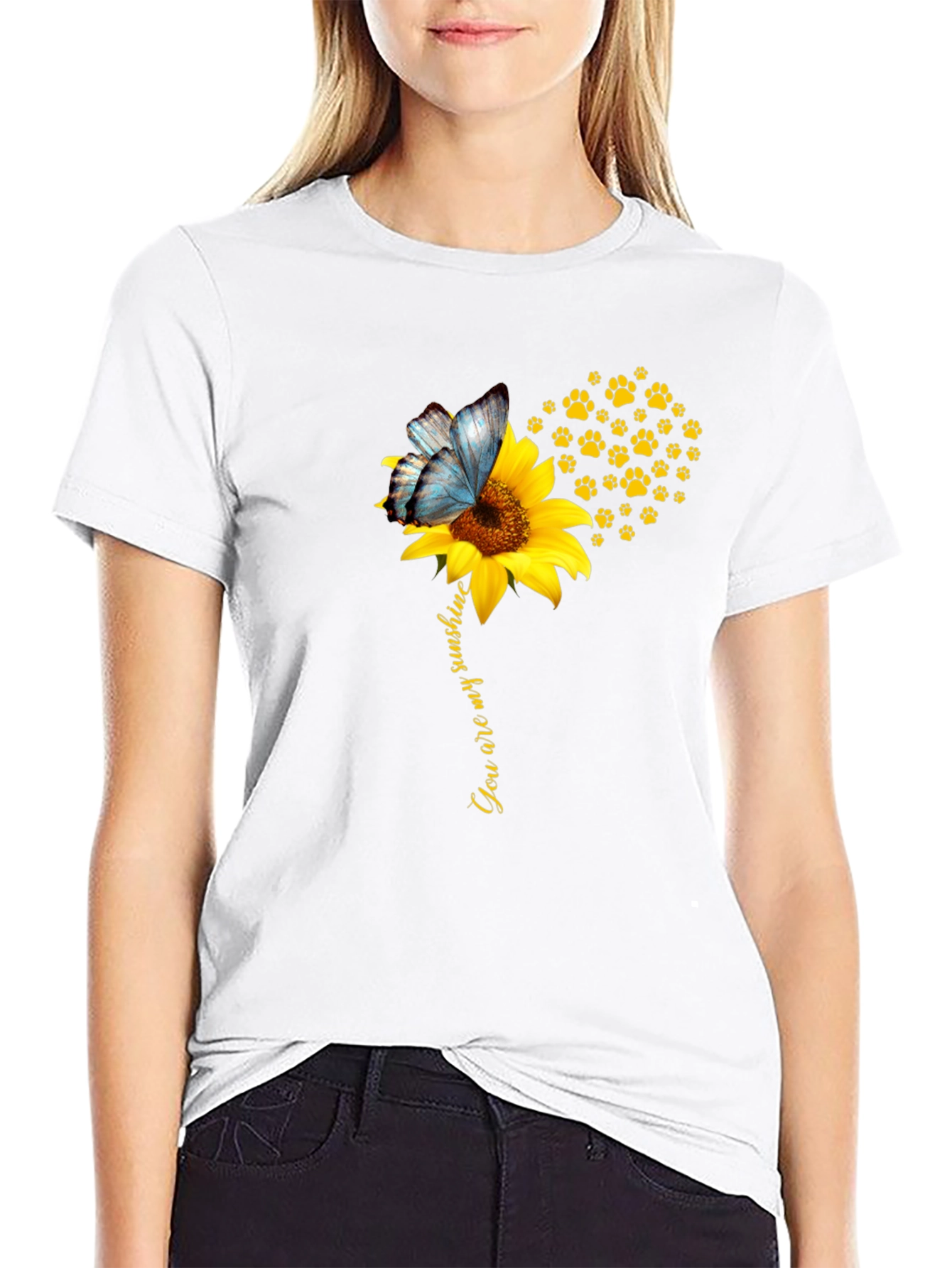 Sunflower Butterfly Paw Print T-Shirt