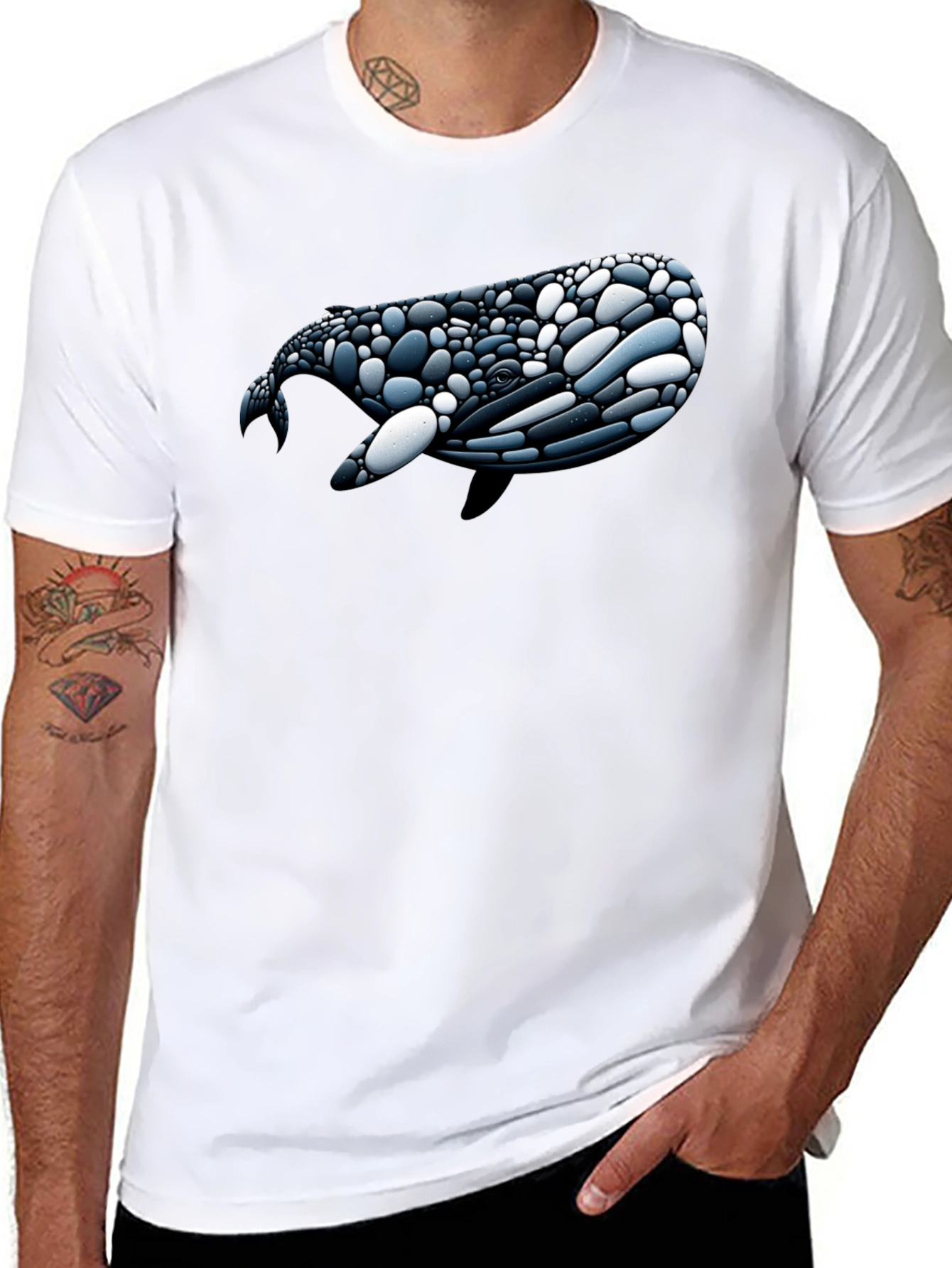 Whale Pebble Art Graphic Tee - Black