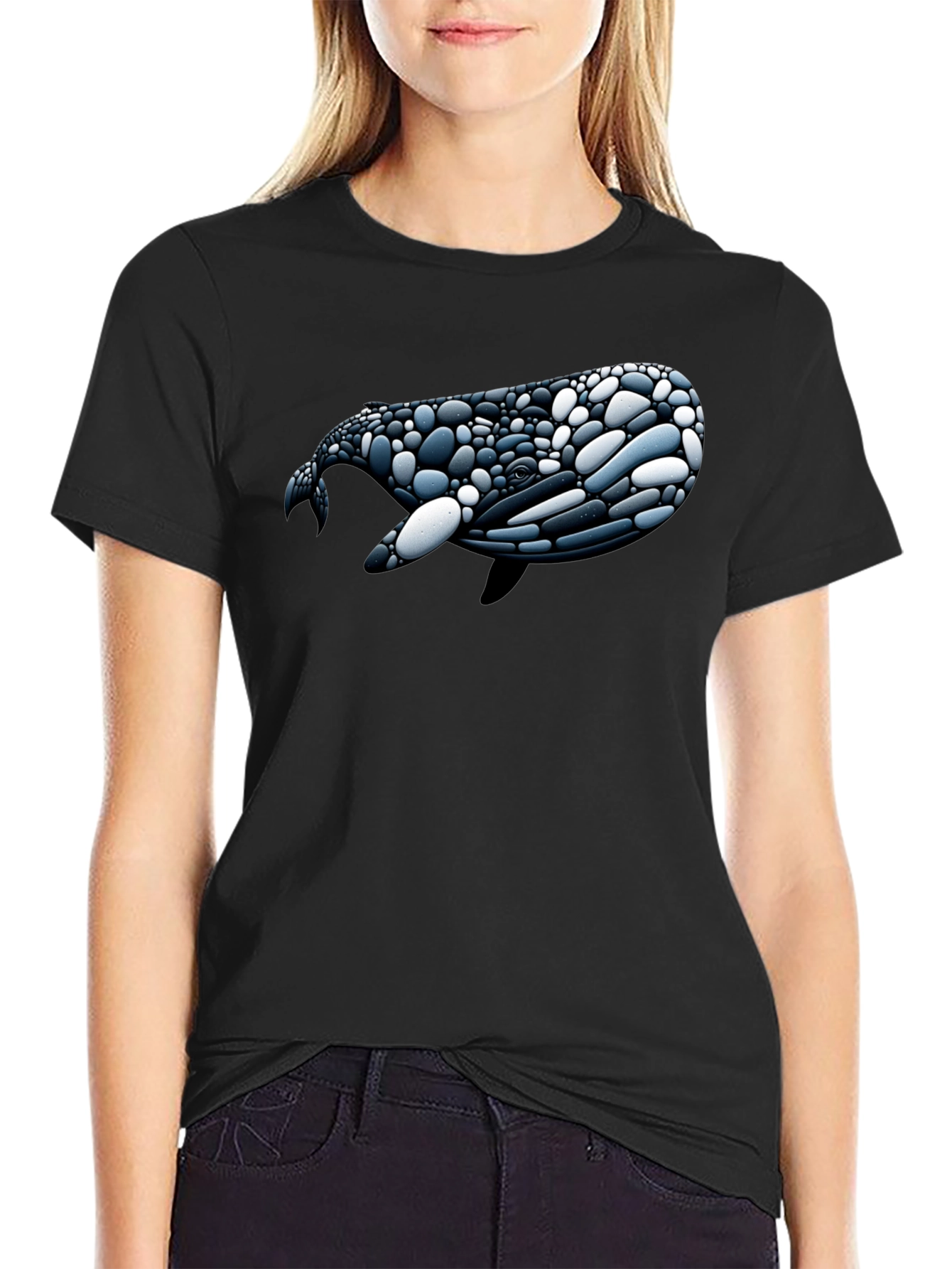 Whale Pebble Art Graphic Tee - Black