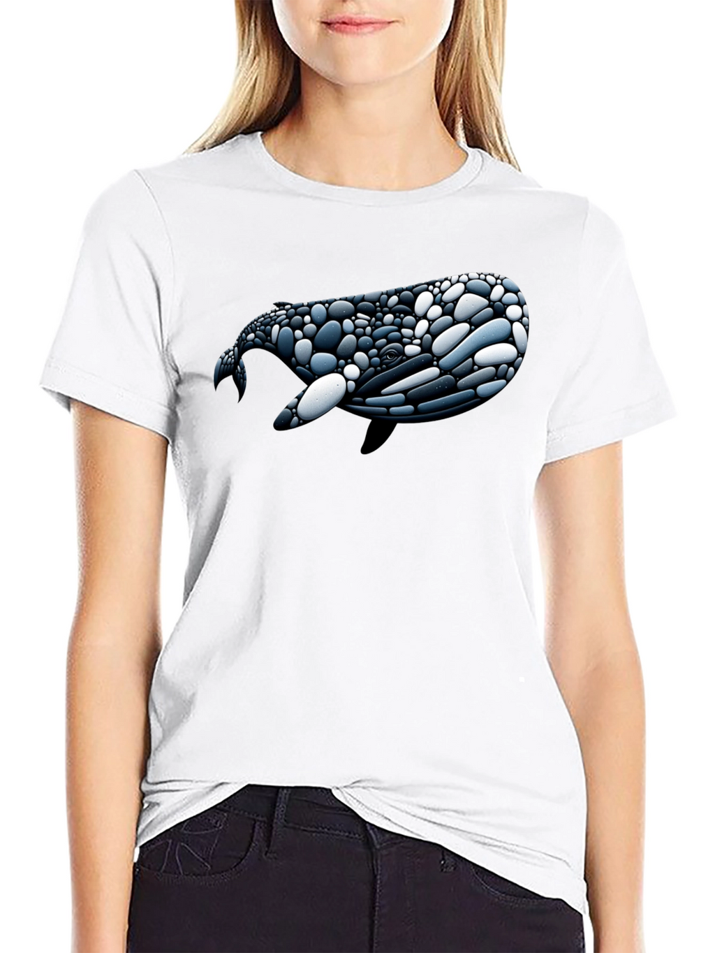 Whale Pebble Art Graphic Tee - Black