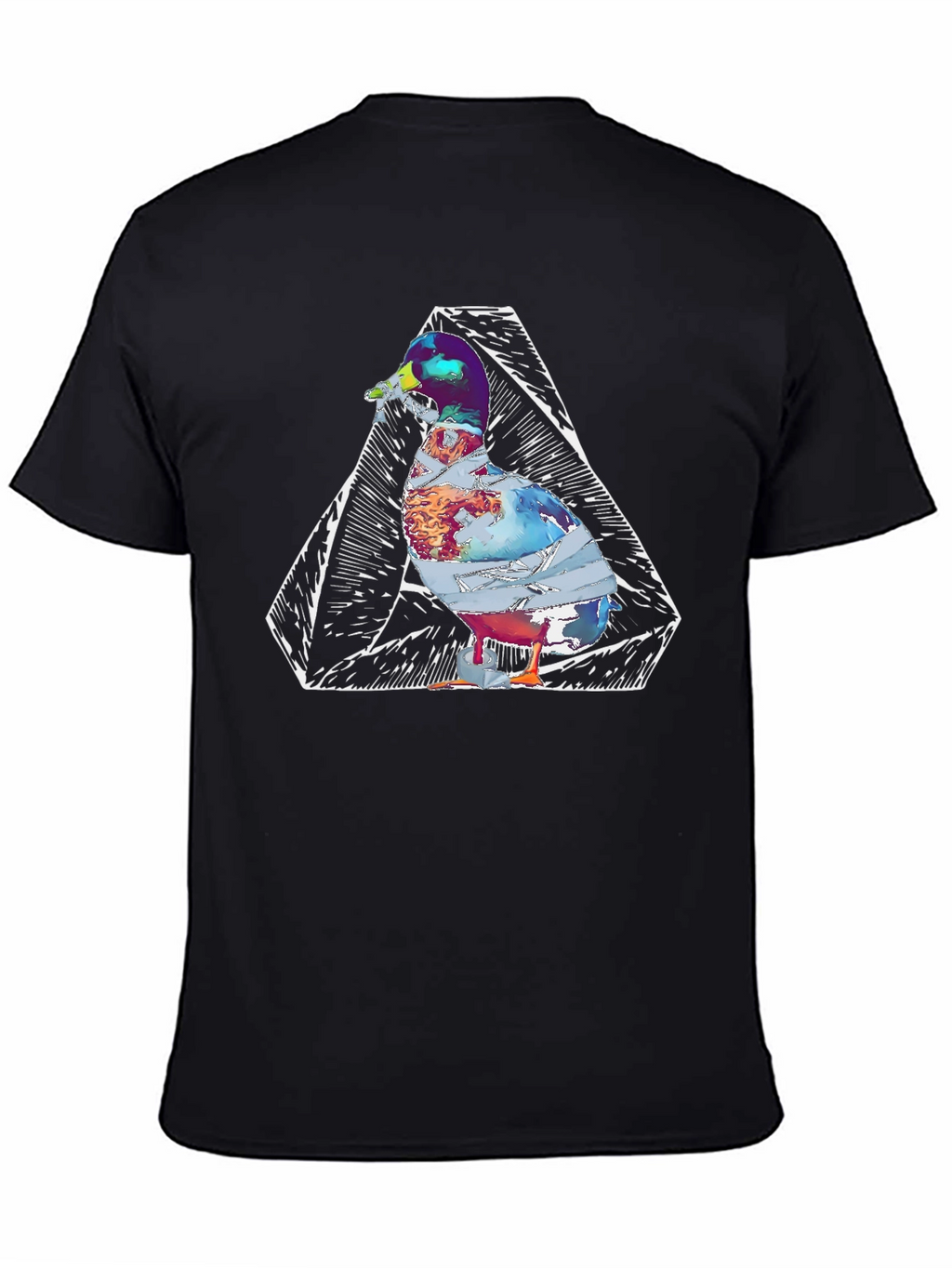 Abstract Duck Graphic Print Black T-Shirt