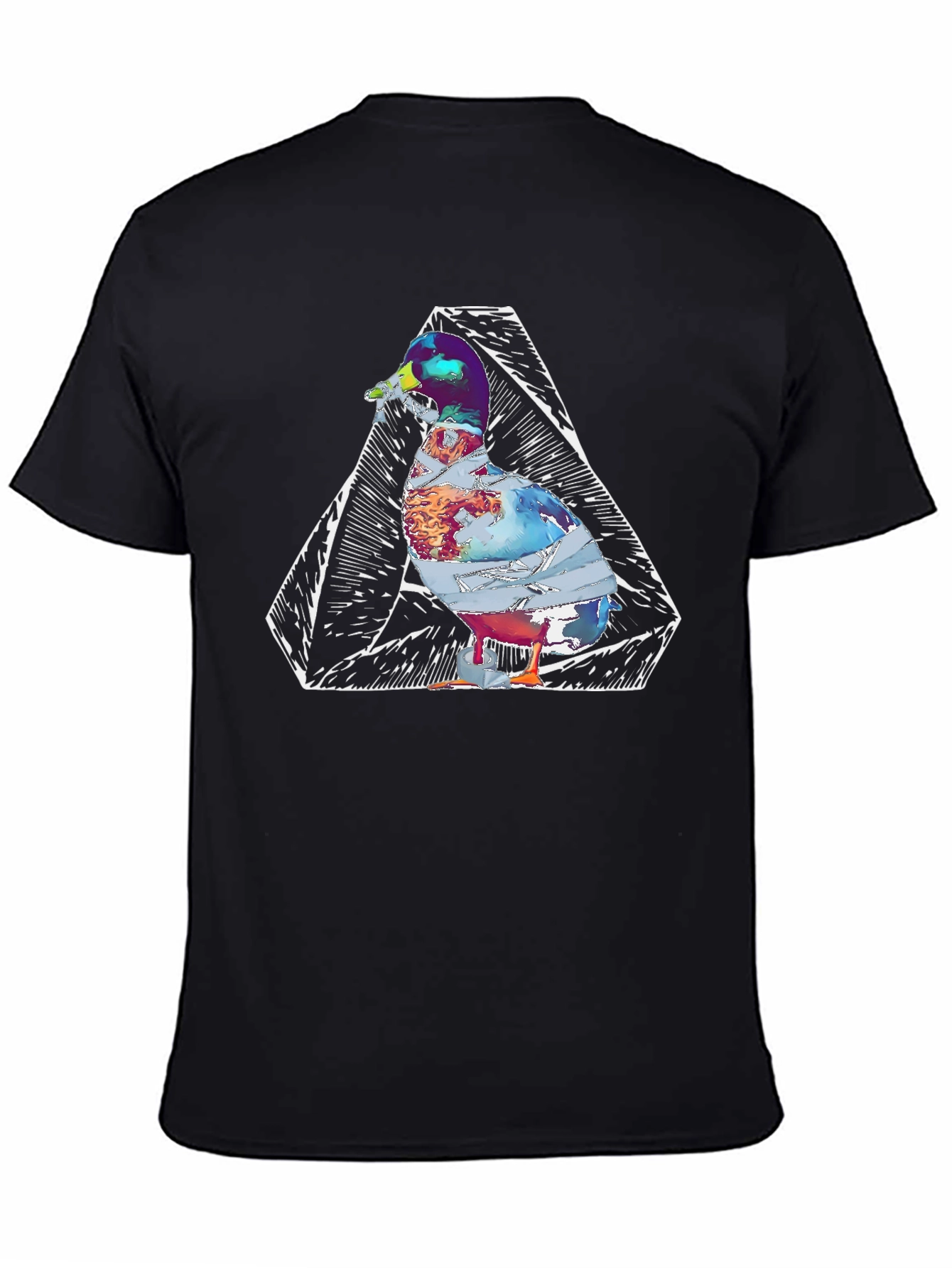 Abstract Duck Graphic Print Black T-Shirt