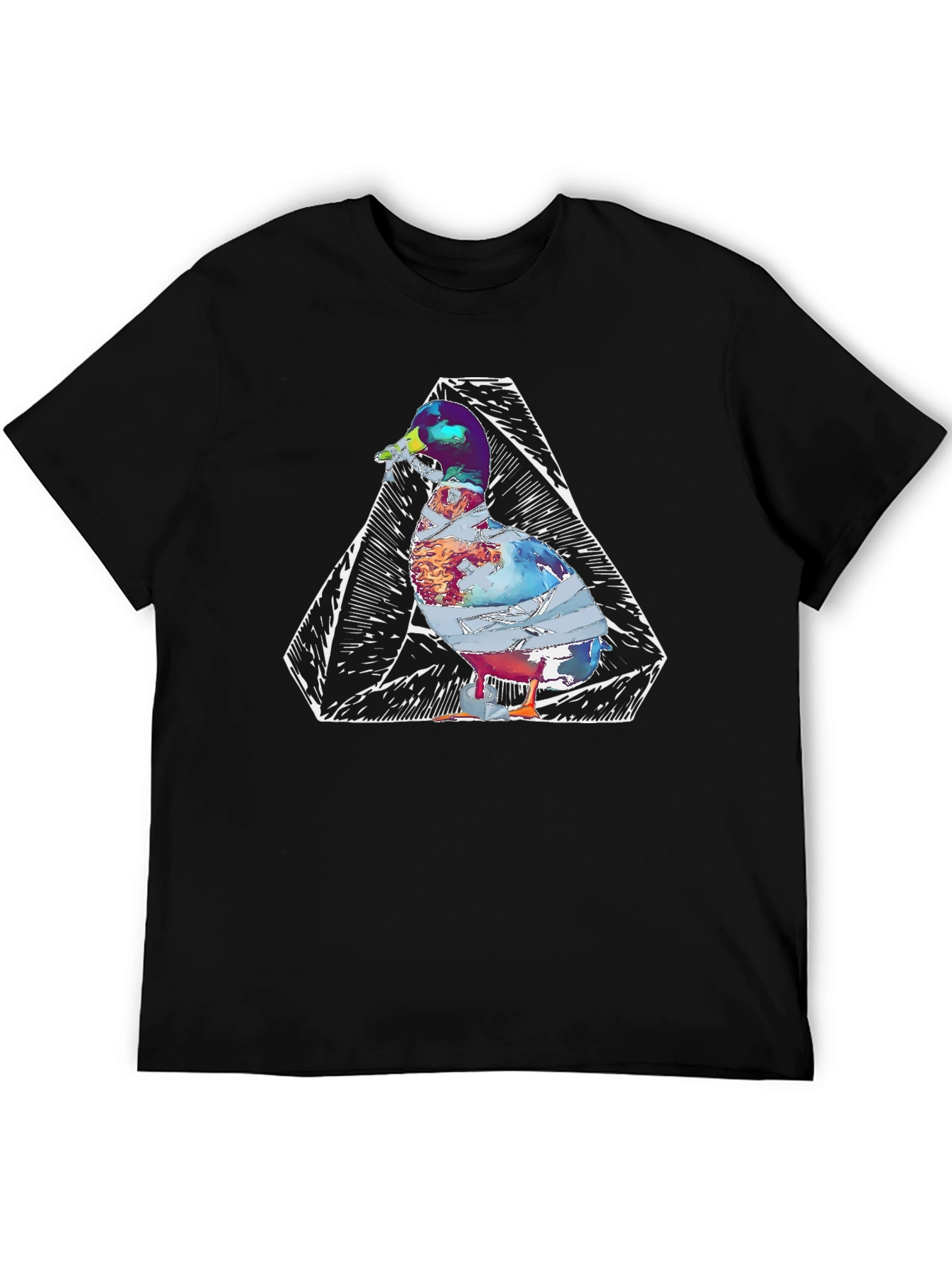 Abstract Duck Graphic Print Black T-Shirt