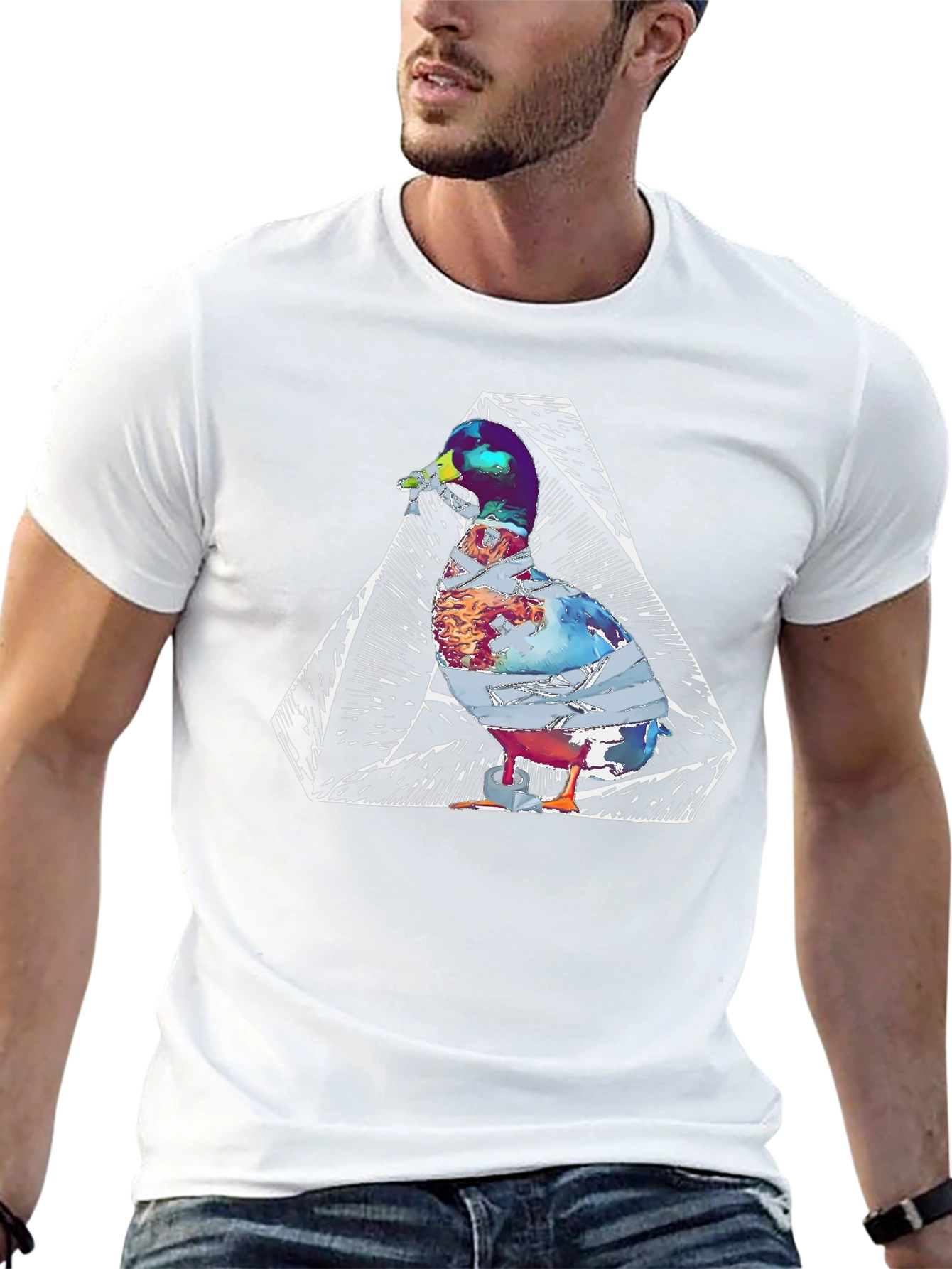 Abstract Duck Graphic Print Black T-Shirt