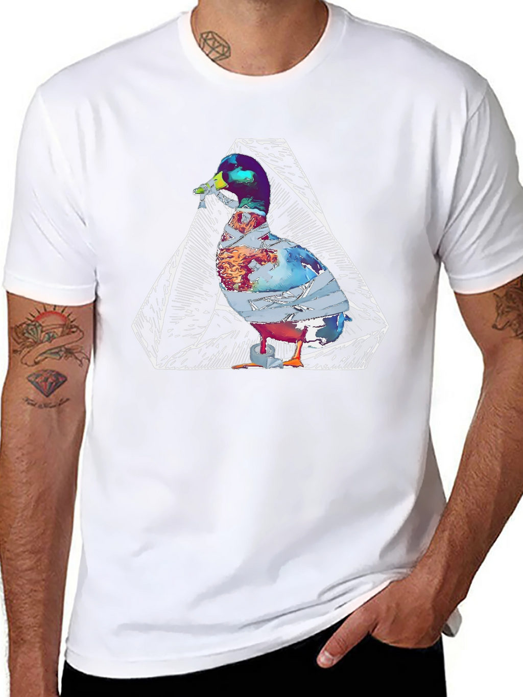 Abstract Duck Graphic Print Black T-Shirt