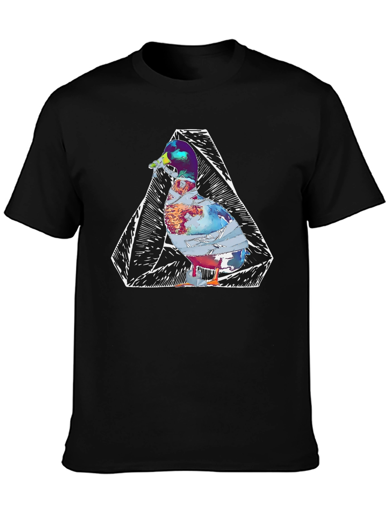 Abstract Duck Graphic Print Black T-Shirt