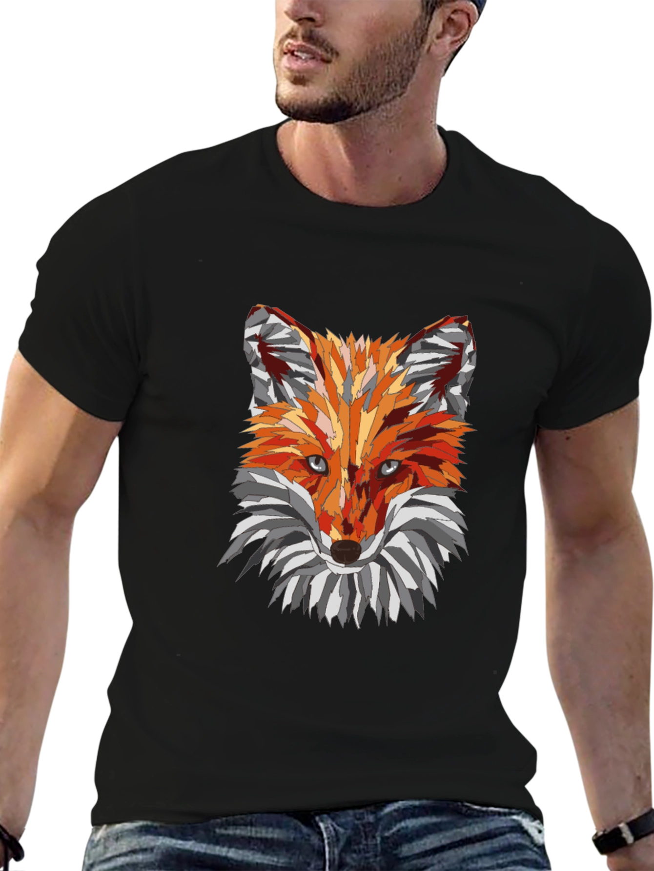 Geometric Fox Graphic Black T-Shirt