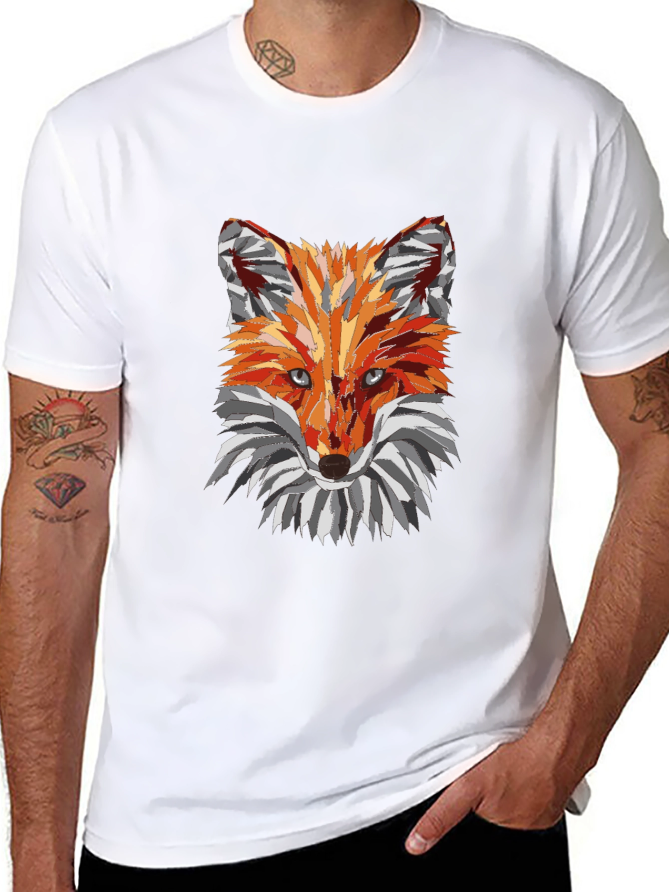 Geometric Fox Graphic Black T-Shirt