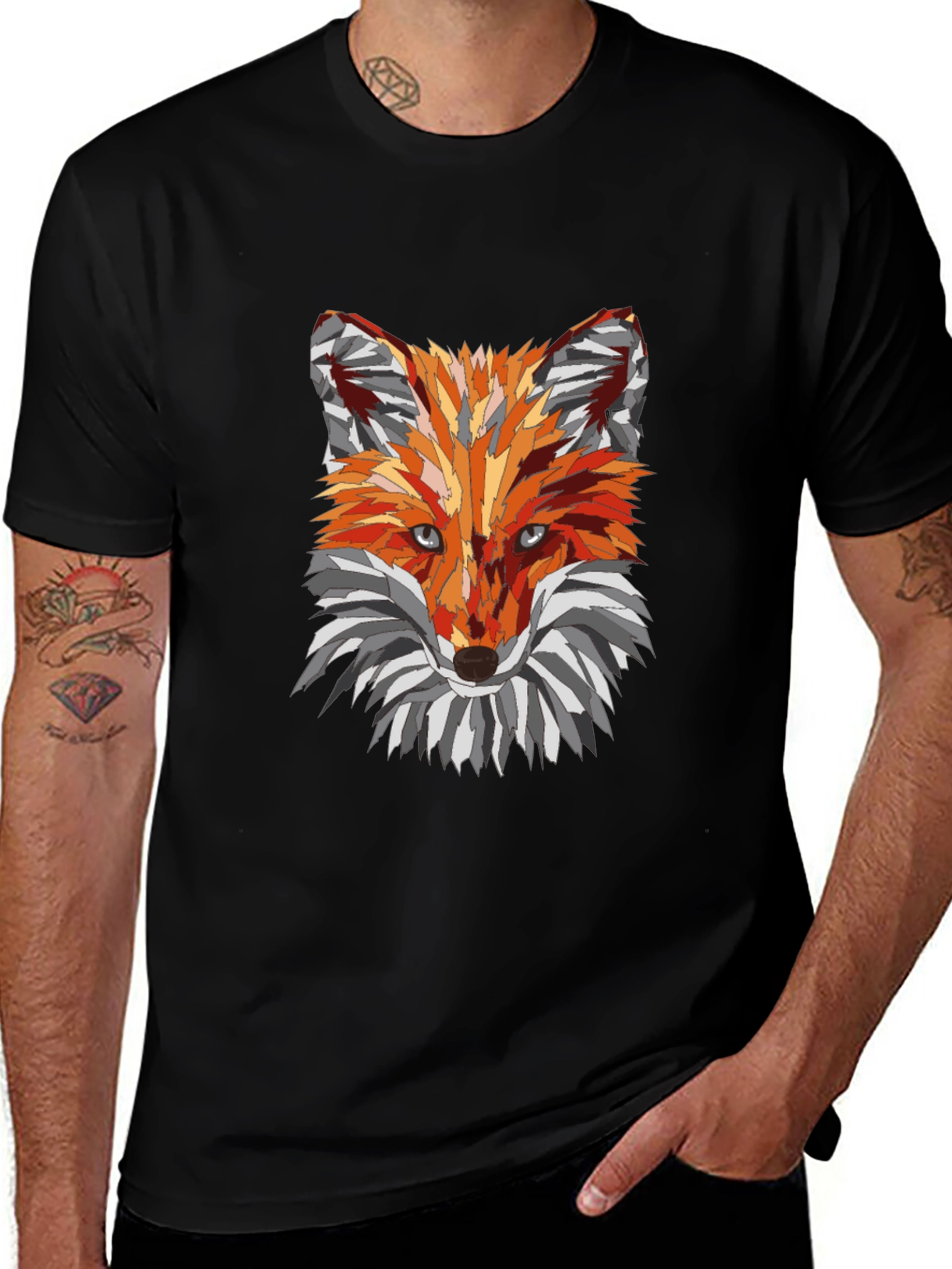 Geometric Fox Graphic Black T-Shirt