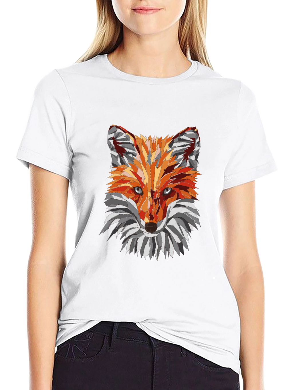 Geometric Fox Graphic Black T-Shirt