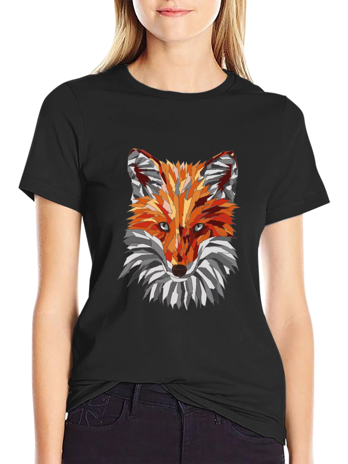 Geometric Fox Graphic Black T-Shirt