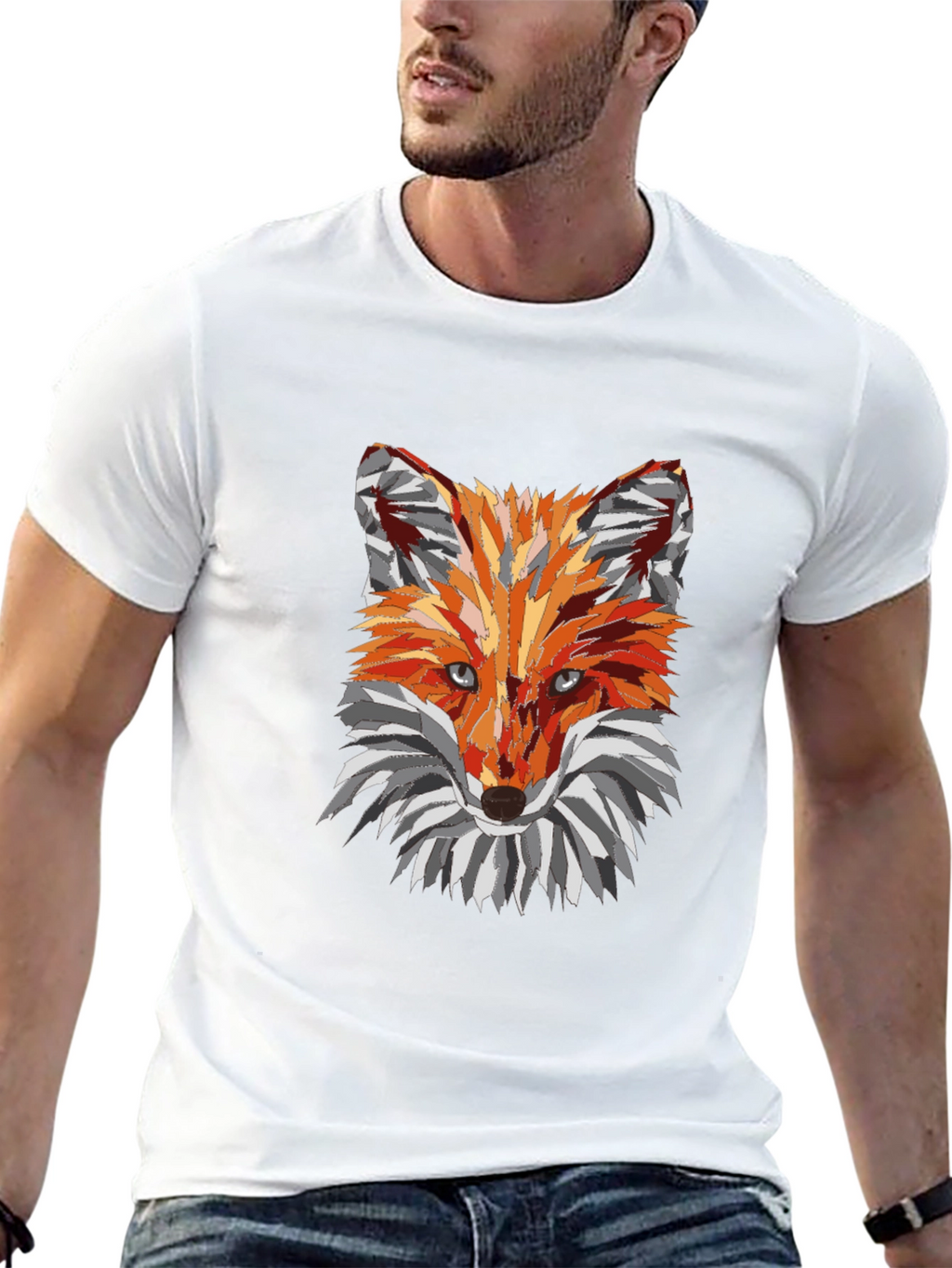 Geometric Fox Graphic Black T-Shirt