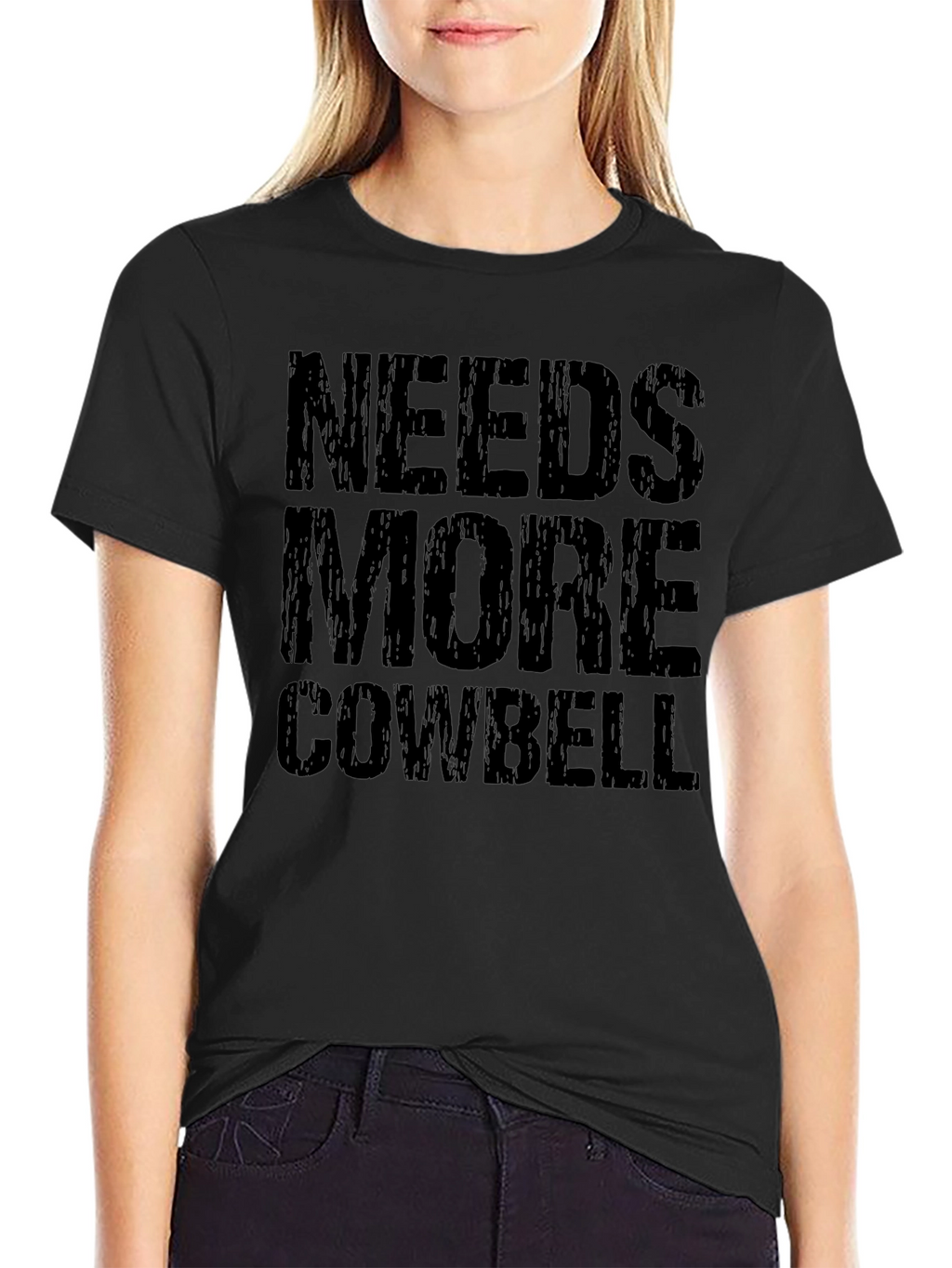 Needs More Cowbell Black Graphic T-Shirt