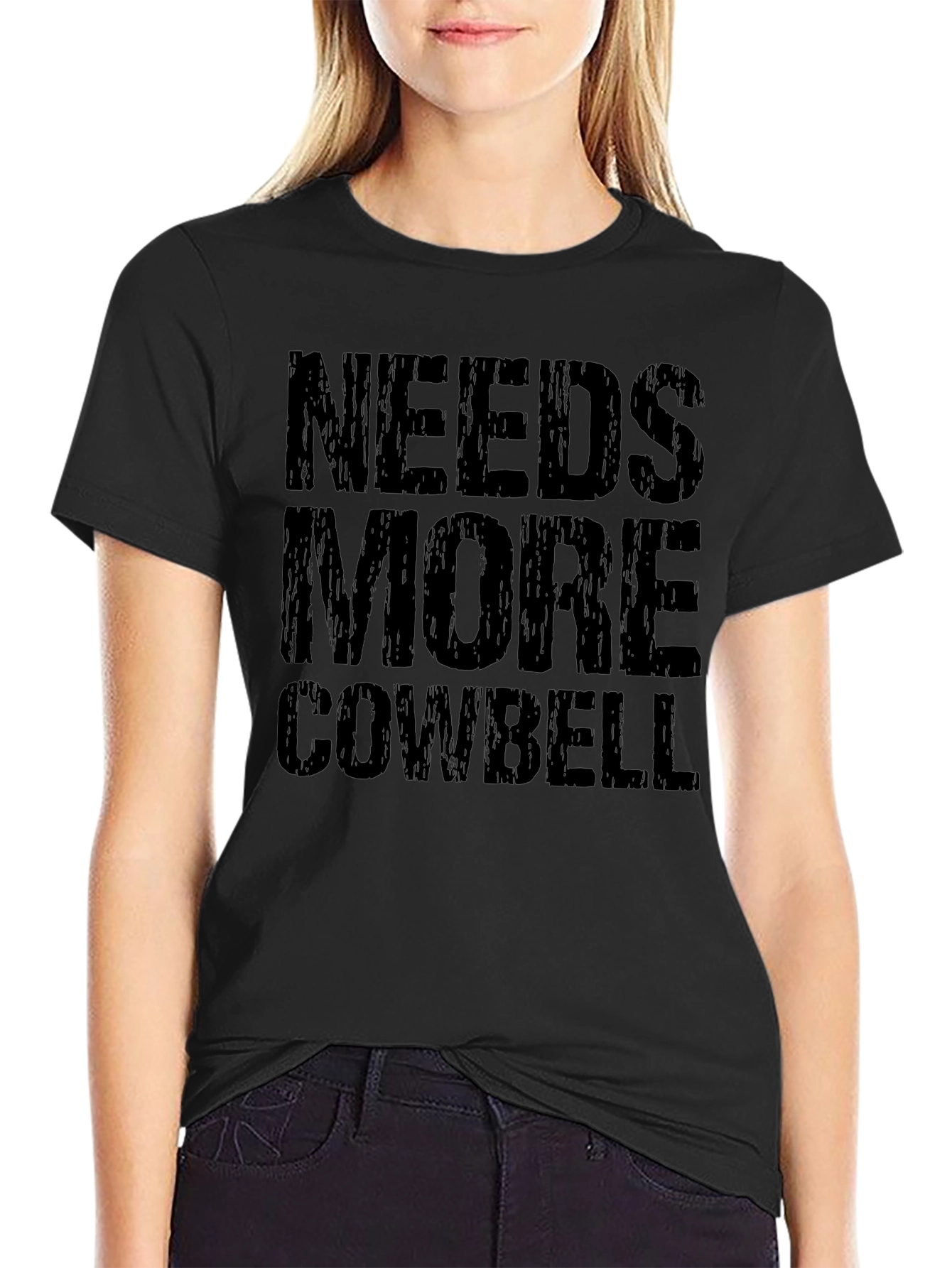 Needs More Cowbell Black Graphic T-Shirt