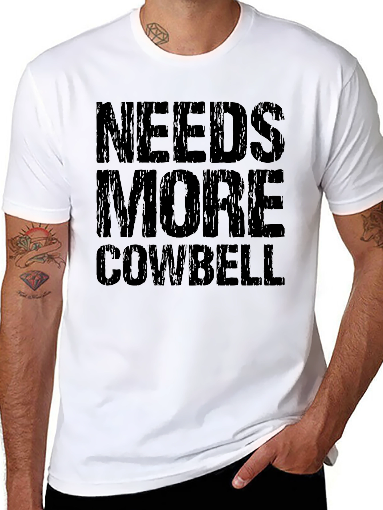 Needs More Cowbell Black Graphic T-Shirt