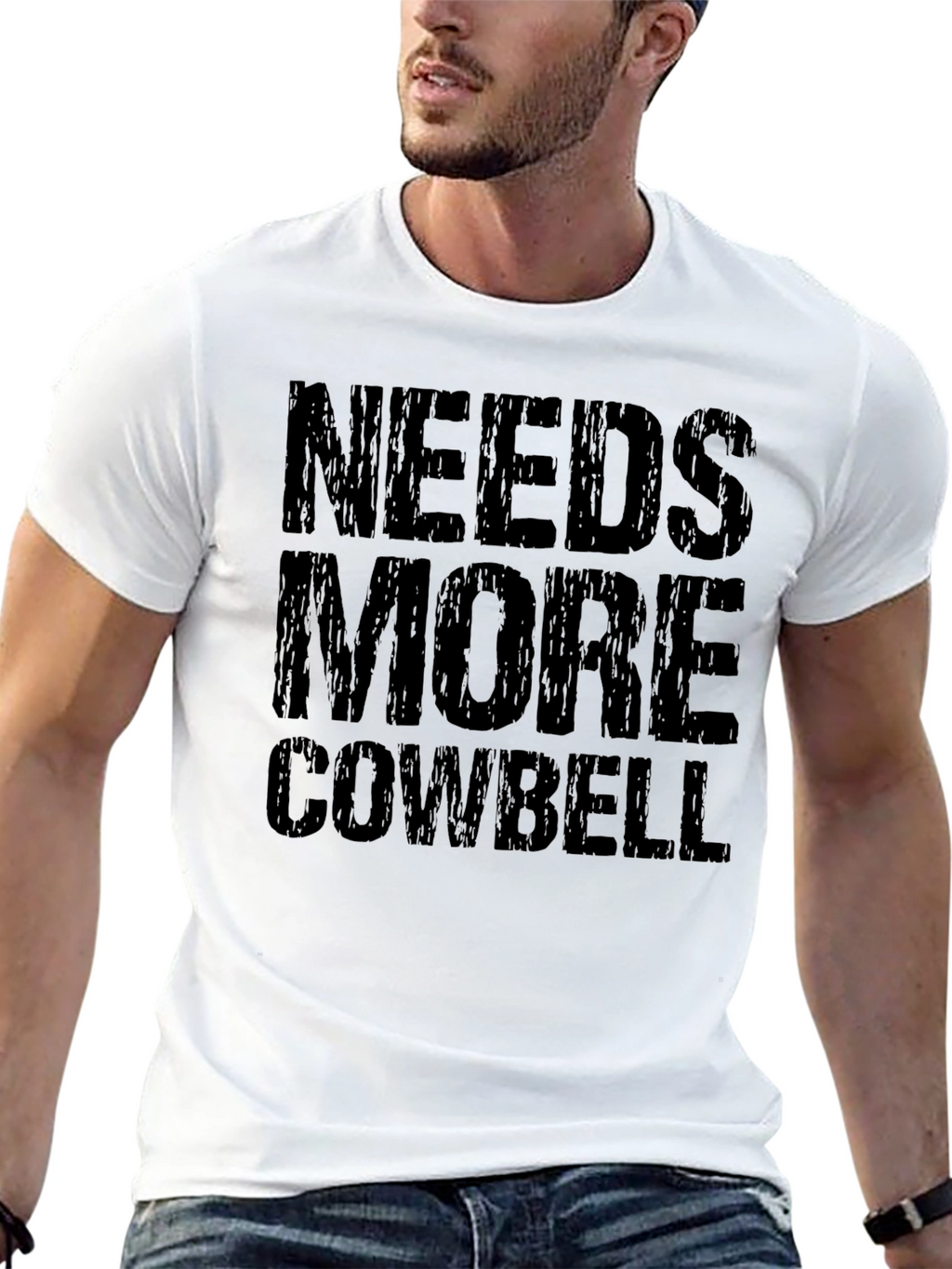 Needs More Cowbell Black Graphic T-Shirt