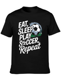 Eat Sleep Play Soccer Repeat Black Graphic Tee