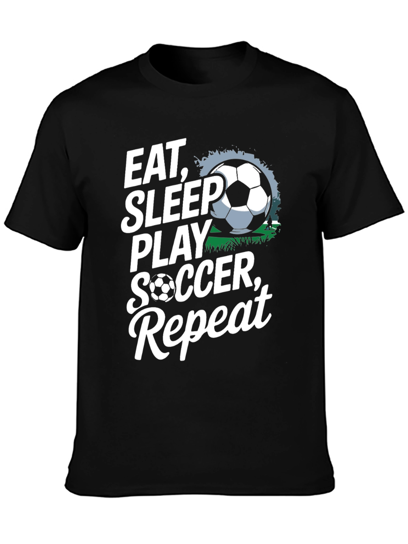 Eat Sleep Play Soccer Repeat Black Graphic Tee