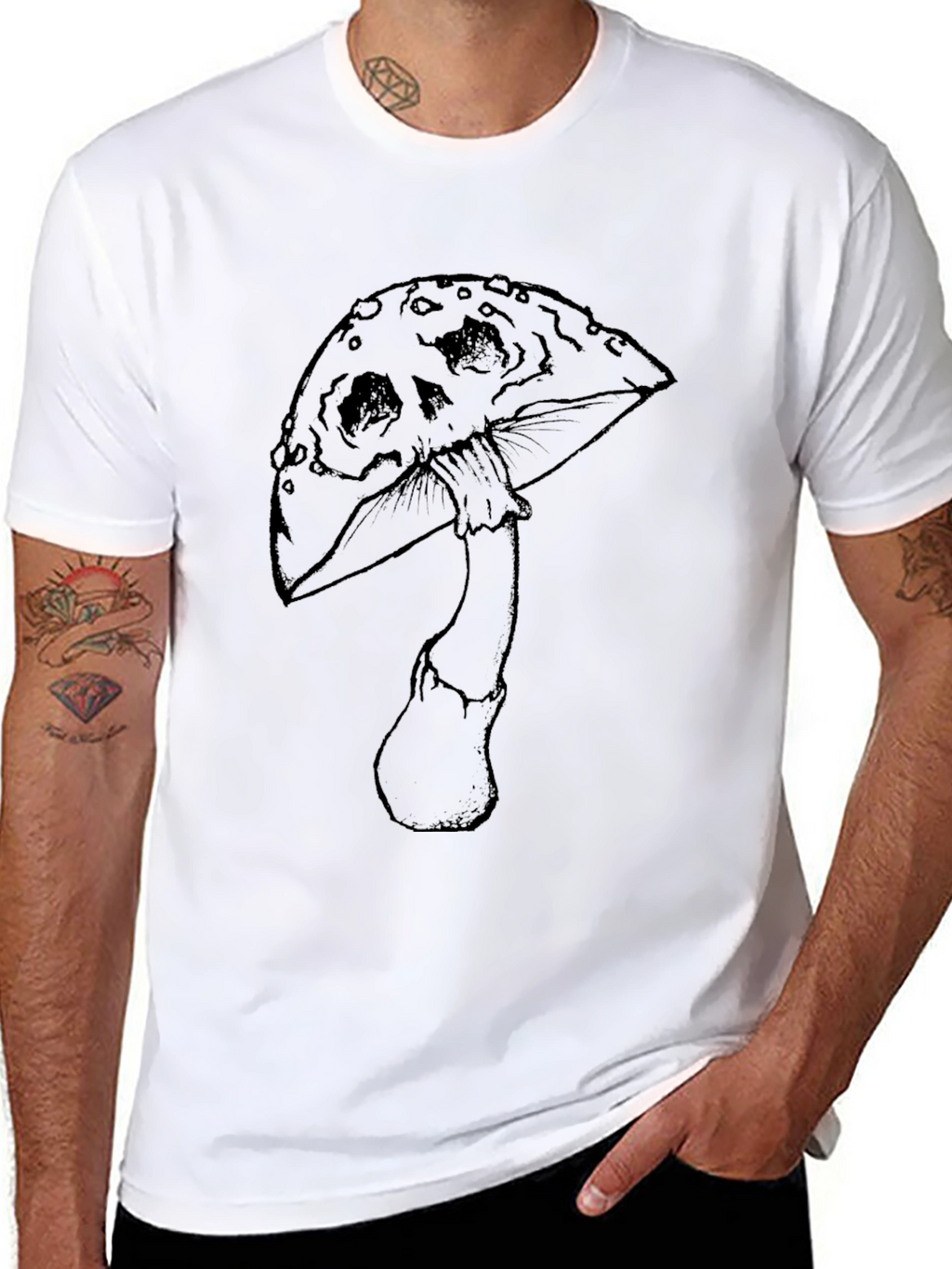 Mushroom Skull Graphic Tee - Dark Humor Style