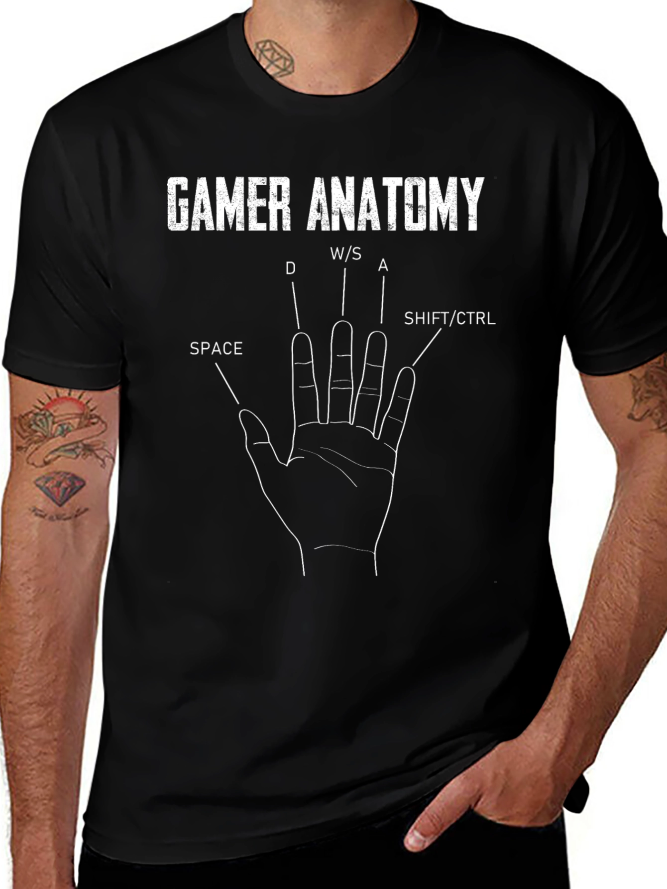 Gamer Anatomy T-Shirt Funny PC Gaming Keyboard Hand Tee