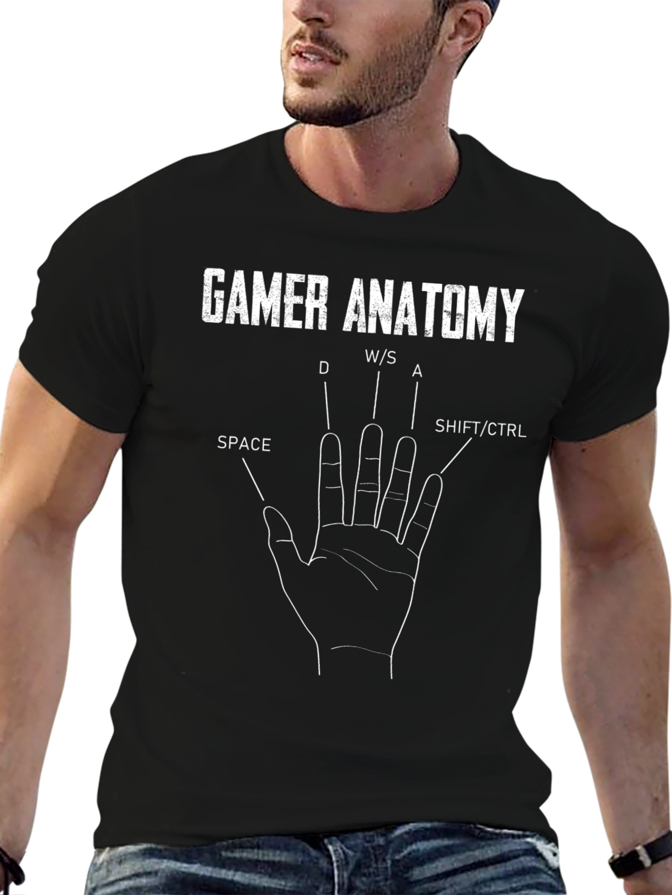 Gamer Anatomy T-Shirt Funny PC Gaming Keyboard Hand Tee