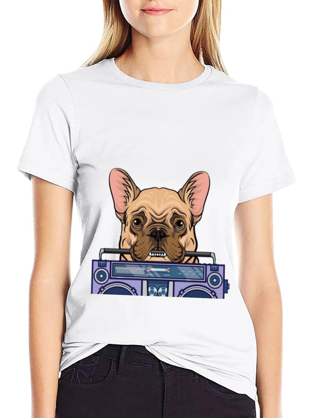 Dog with Boombox Graphic Tee - Black Cotton Blend