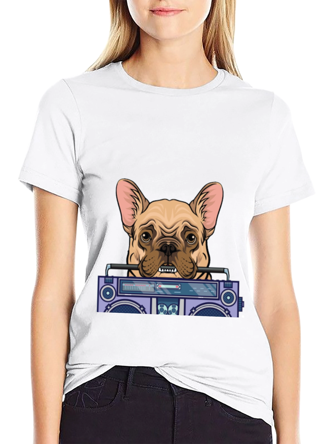 Dog with Boombox Graphic Tee - Black Cotton Blend