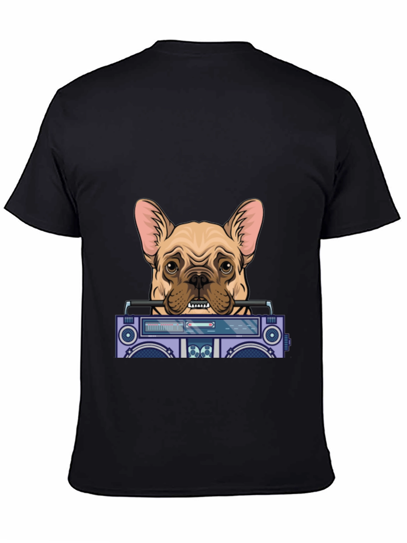 Dog with Boombox Graphic Tee - Black Cotton Blend