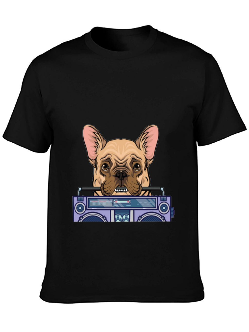 Dog with Boombox Graphic Tee - Black Cotton Blend