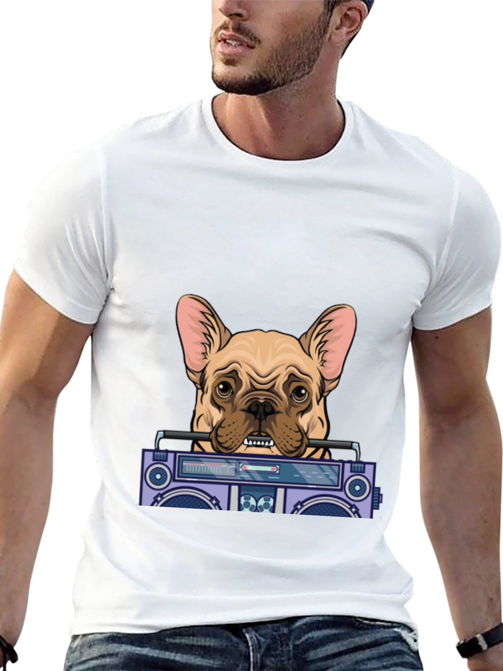 Dog with Boombox Graphic Tee - Black Cotton Blend