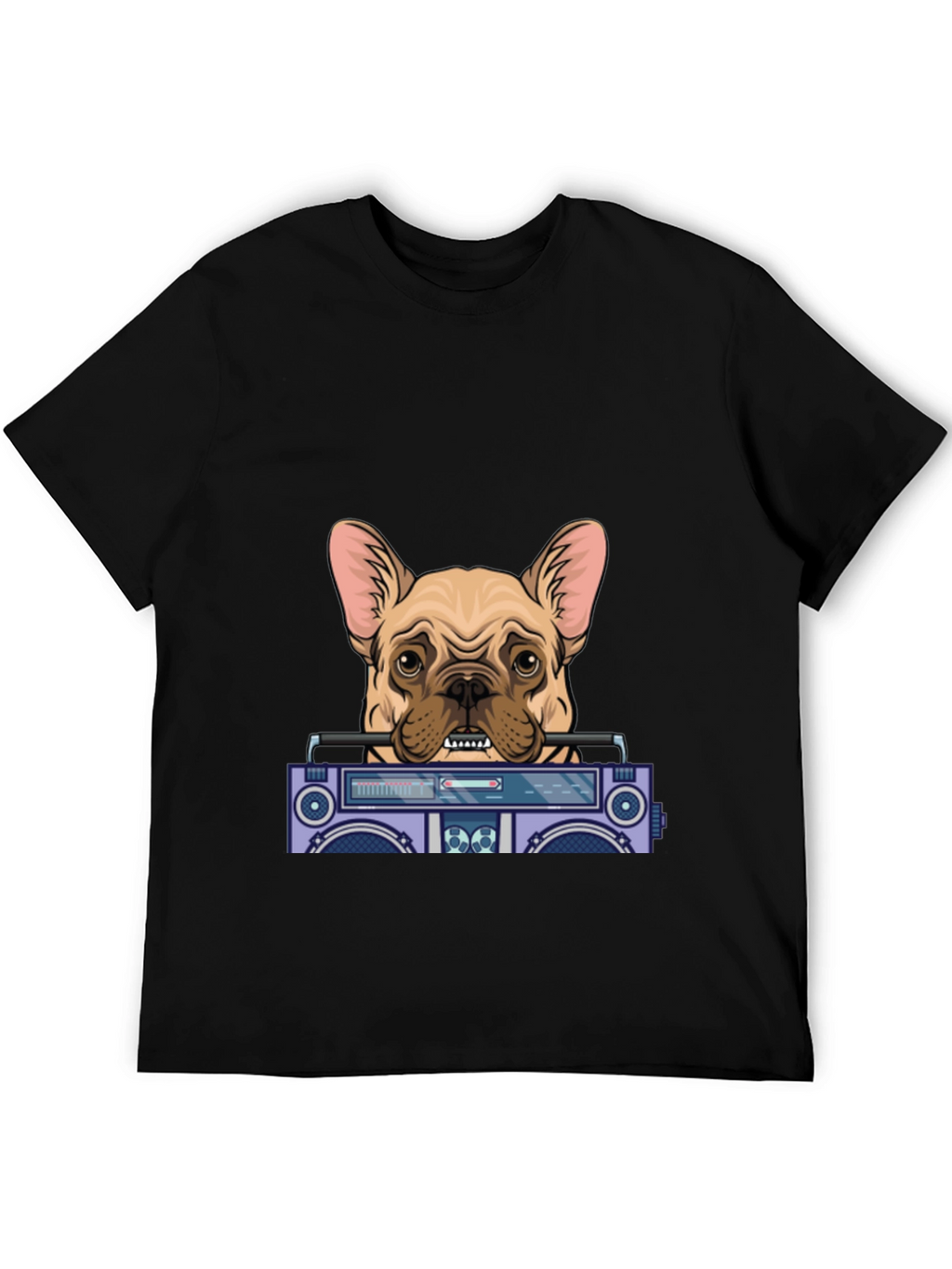 Dog with Boombox Graphic Tee - Black Cotton Blend