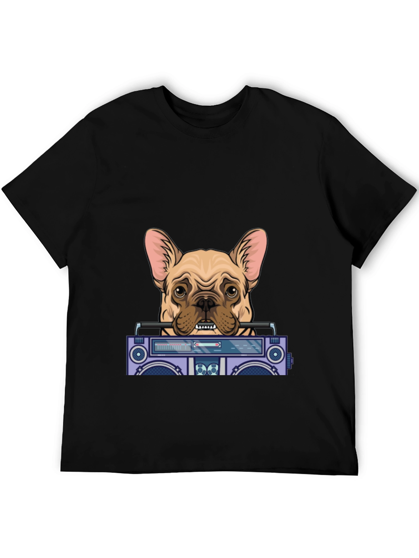 Dog with Boombox Graphic Tee - Black Cotton Blend