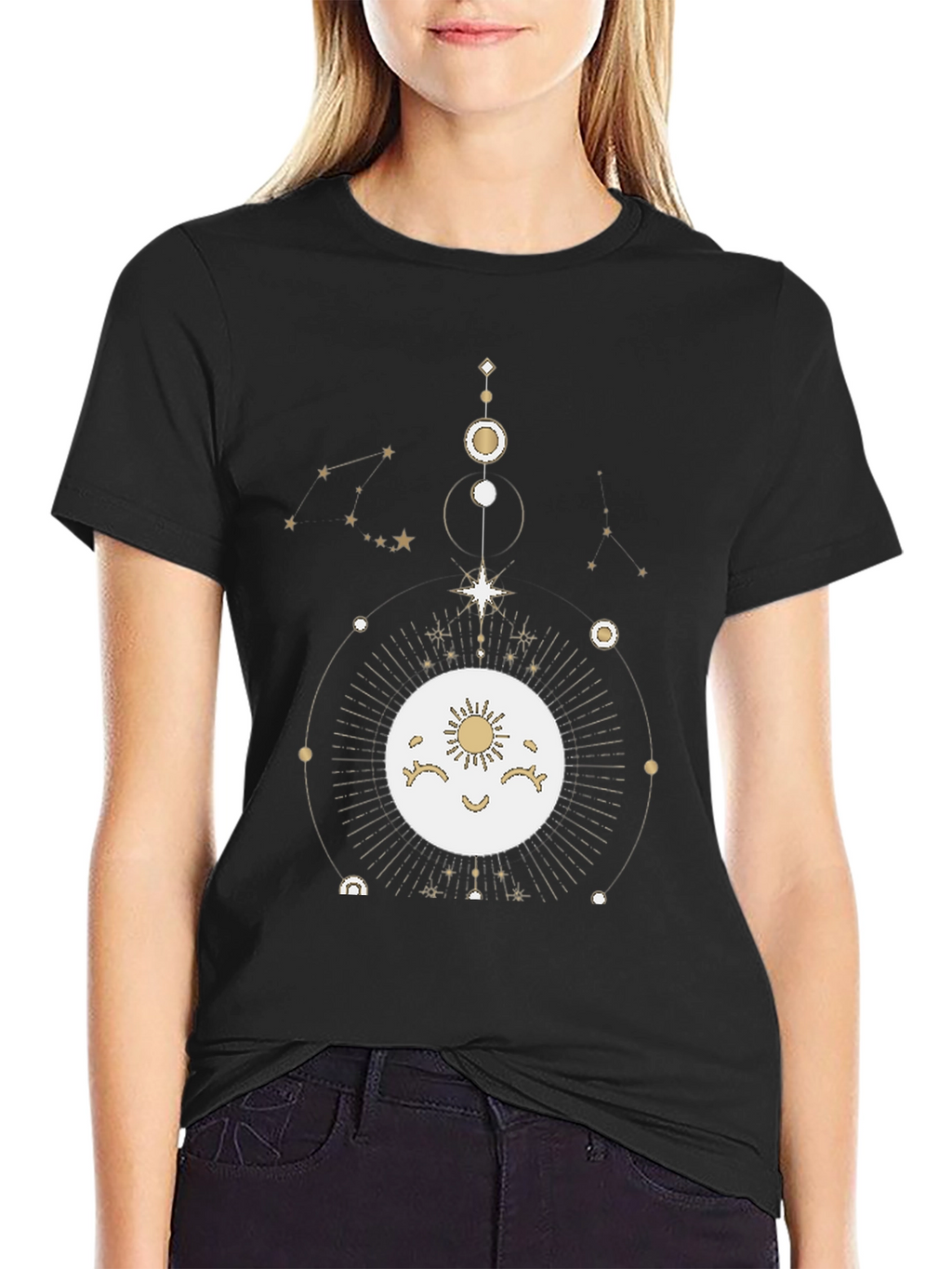 Celestial Moon & Stars Graphic Tee - Black